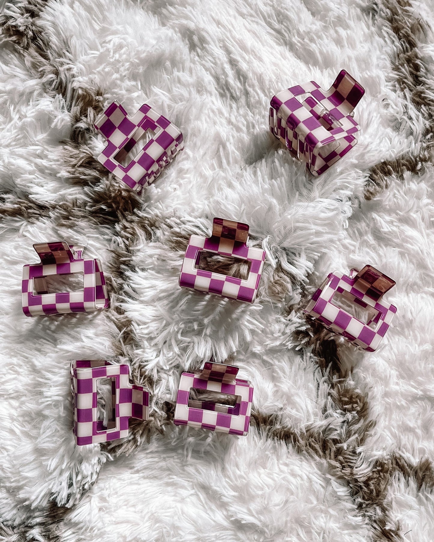 Purple checkered Hair clips -SMALL